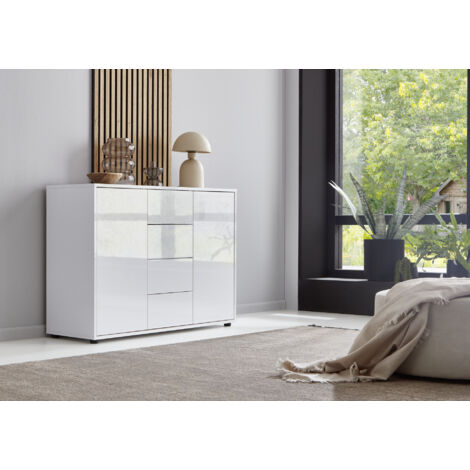 BMG Möbel Kommode »Mailand 11« in weiß/ weiß Hochglanz lackiert, Schubladenkommode Anrichte Sideboard