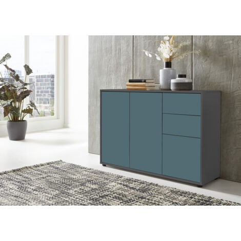 BMG Möbel Kommode »Mailand 10 in Anthrazit mit Petrol Fronten, Schubladenkommode Anrichte Sideboard