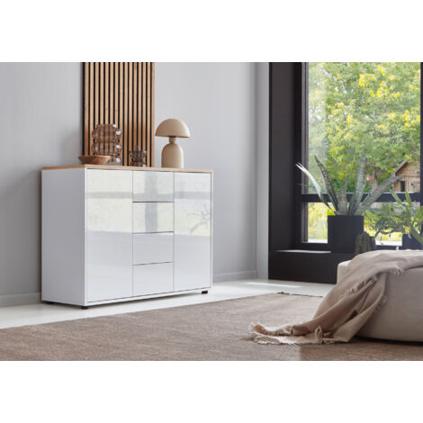 BMG Möbel Kommode »Mailand 11« in Artisan/ weiß Hochglanz lackiert, Schubladenkommode Anrichte Sideboard