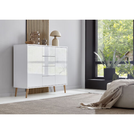 BMG Möbel Kommode »Mailand 11« in weiß/ weiß Hochglanz lackiert, mit Holzfüßen Schubladenkommode Anrichte Sideboard