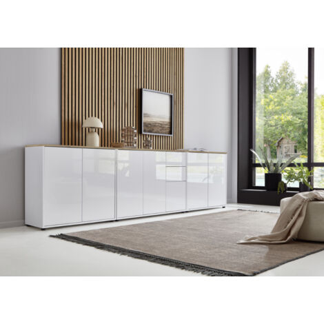BMG Möbel Sideboard »Mailand Set 6«, Korpus weiß matt und weiß lackierte Hochglanzfronten, Oberboden in Artisan Eiche