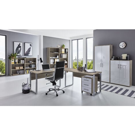 BMG Möbel Büromöbel-Set, Office eiche sonoma/ weiß 6, Set matt Edition