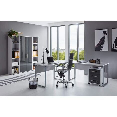 BMG Möbel Büromöbel-Set, Office Edition Set 3, grau/ anthrazit hochglanz