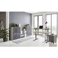 BMG Möbel Büromöbel komplett Set mit elektrisch höhenverstellbaren Schreibtisch Arbeitszimmer e-Dition in Eiche Sonoma/ anthrazit Hochglanz lackiert/ Gestell anthrazit