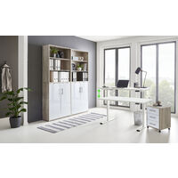 BMG Möbel Büromöbel komplett Set mit elektrisch höhenverstellbaren Schreibtisch in weiß Arbeitszimmer e-Dition in Eiche Sonoma/weiß matt/Gestell weiß