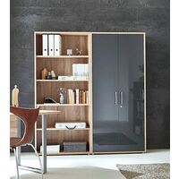 BMG Möbel abschließbare Regalwand/Schrankwand, Office Edition Set 1, hoch, Eiche Sonoma / anthrazit hochglanz