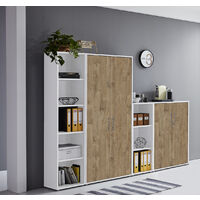 BMG Möbel abschließbare Regalwand/Schrankwand, Office Edition Set 4, weiß / Gold Harbor Oak