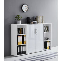 BMG Möbel abschließbare Regalwand/Schrankwand, Office Edition Set 2, weiß / weiß hochglanz