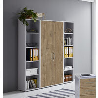 BMG Möbel abschließbare Regalwand/Schrankwand, Office Edition Set 3, grau/ gold harbor oak