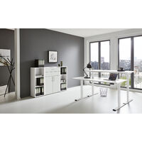 BMG Möbel Büromöbel-Set, e-Office Edition Set 13, Schreibtisch höhenverstellbar, 160 cm, Weiß/ Weiß Matt