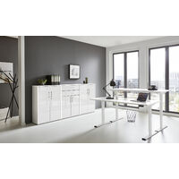 BMG Möbel Büromöbel-Set, e-Office Edition Set 15, Schreibtisch höhenverstellbar, 138 cm, weiß/ weiß hochglanz