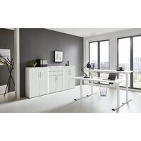 BMG Möbel Büromöbel-Set, e-Office Edition Set 15, Schreibtisch höhenverstellbar, 138 cm, Weiß/ Weiß Matt