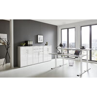 BMG Möbel Büromöbel-Set, e-Office Edition Set 15, Schreibtisch höhenverstellbar, 138 cm, grau/ weiß hochglanz