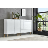 BMG Möbel Sideboard Mailand Set 3, grifflos, Holzfüße, Weiß/ Weiß hochglanz