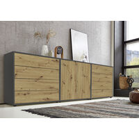 BMG Möbel Sideboard Mailand Set 4 (Schubladenkommode Kommode Anrichte, in anthrazit/Artisan Eiche), Push-to-open-Funktion