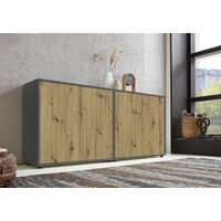 BMG Möbel Sideboard Mailand Set 2 (Schubladenkommode Kommode Anrichte, in anthrazit/Artisan Eiche), Push-to-open-Funktion