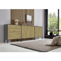 BMG Möbel Sideboard mit Metallfüße »Mailand Set 7«, Korpus in Anthrazit, Fronten in Artisan Eiche, grifflos