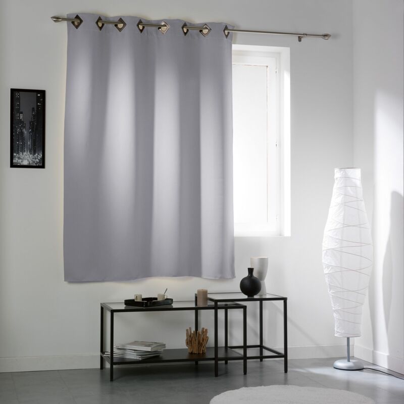 Rideau à oeillets carres occultant uni Cocoon Gris Clair 140 x 180 cm