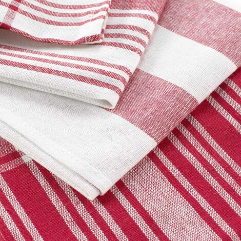 Torchons Coton Lot De 10 - 50x70 Cm Rouge - Ultra Absorbants Pour Cuisine Et Nettoyage