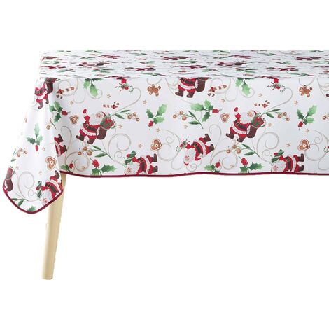 Nappe rectangle 150 x 300 cm Pere Noel enchante blanc (1/4)