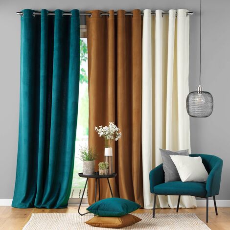 Rideau a oeillets velours 140 x 260 cm Cottele petrole