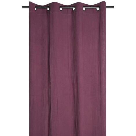 Rideau a oeillets en gaze de coton 140 x 260 cm Pop color pourpre (1/4)