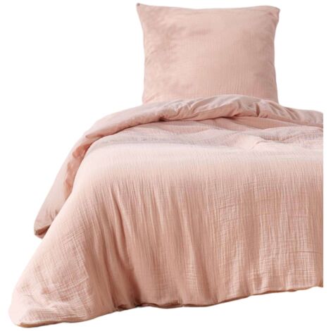 Housse de couette + 1 taie 140 x 200 cm en gaze de coton Rose (1/3)
