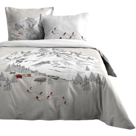 Housse couette + taies percale de coton 240 x 260 cm Station de ski (1/3)