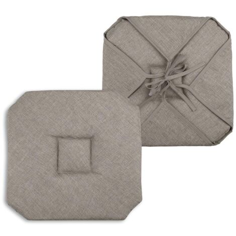 Lot de 2 galettes de chaise 40 x 40 cm – 100 % polyester aspect chiné – Rembourrage confortable – Fixation avec 4 rabats et ficelles – Eden (1/2)