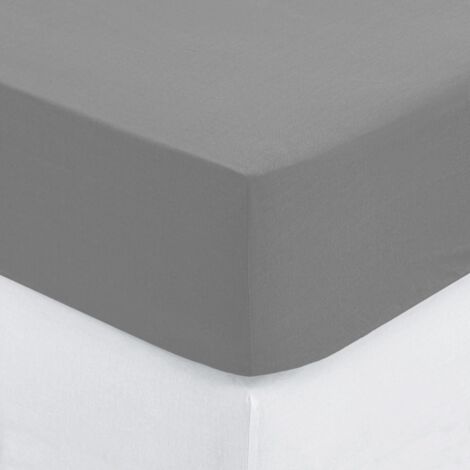 Drap housse coton uni 90 x 190 cm Couleur moderne gris (1/3)