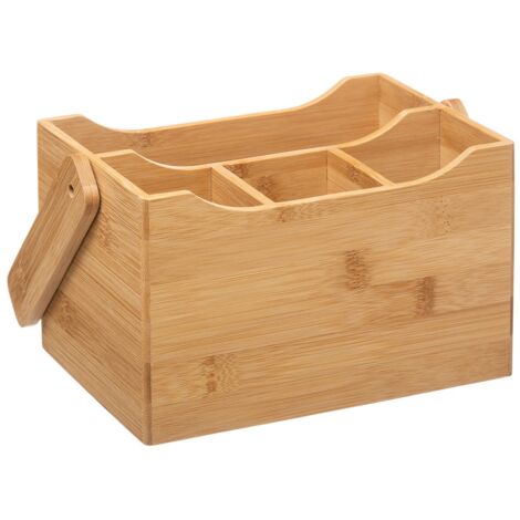 Pot a ustensiles ou range couverts en bois 14 x 24 cm marron (1/2)