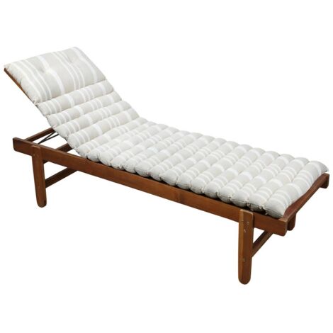 Coussin bain de soleil rayé blanc 60 x 180 cm – Housse 100 % coton – Matelas matelassé pour confort extérieur – Eden
