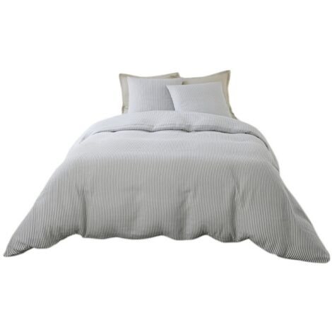 Housse de couette + taies gaze de coton 220 x 240 cm Soleis gris (1/3)