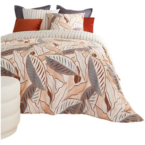 Housse couette + taie 220 x 240 cm Feuilles graphiques skyra (1/4)