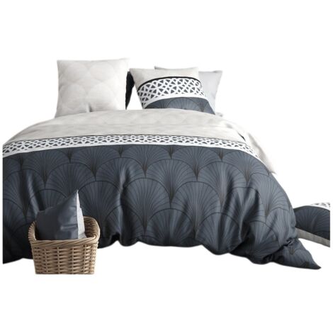 Housse couette + 2 taies 260 x 240 cm Eventails graphique arcadie (1/4)