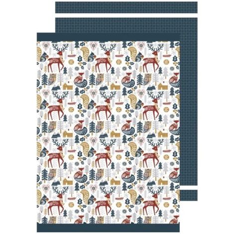 Lot de 2 torchons 50 x 70 cm Animaux d hiver bleu (1/3)