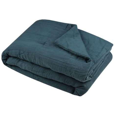 Plaid ou Edredon en gaze de coton 125 x 150 cm Colors bleu petrole