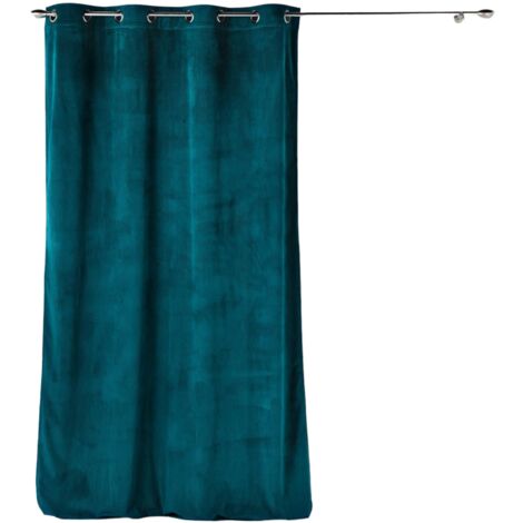 Rideau a oeillets velours 140 x 260 cm Cottele petrole (1/4)