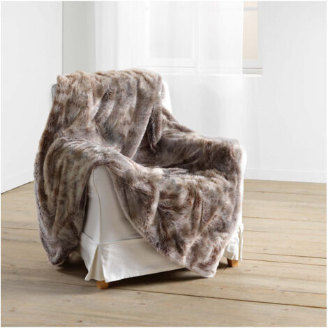 Douceur D'Intérieur – Plaid 180 x 220 cm imitation fourrure choco – 100 % polyester – Lavable à 30°C – Accessoire décoratif cocooning