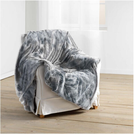 Douceur D'Intérieur – Plaid 180 x 220 cm imitation fourrure ultra douce – Antartic Gris – Parfait pour soirées cocooning et couvre-lit décoratif