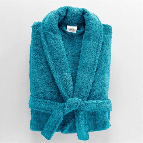 Peignoir Col Chale Tendresse bleu paon (1/4)