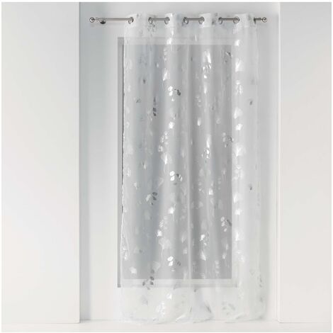 Douceur D'Intérieur – Panneau à œillets rideau voile 140 x 240 cm – 100% polyester métallisé – Lavable en machine – Coloris blanc argent