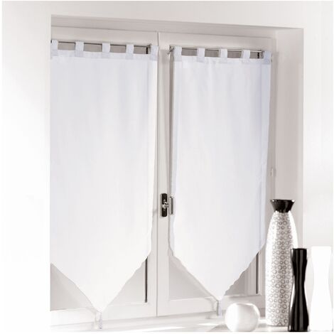 Lot De 2 Rideaux De Bistrot En Voile - Pompons Décoratifs - Blanc/Blanc - Double épaisseur Pour Fenêtre, Cuisine, Balcon - 5