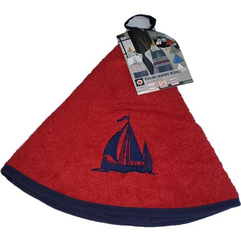 Essuie mains torchon rond 60 cm brode bateau rouge