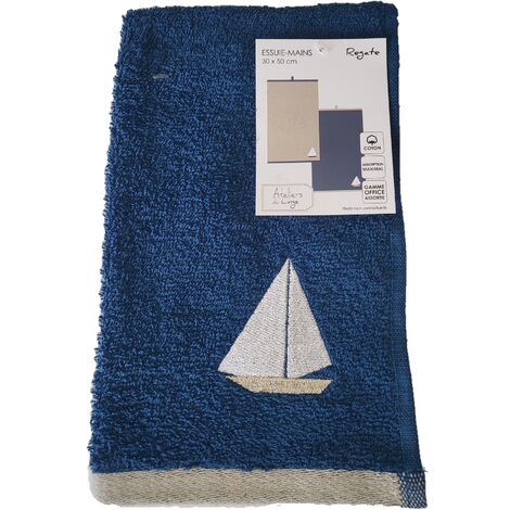 Essuie mains eponge 30 x 50 cm Bateau regate bleu