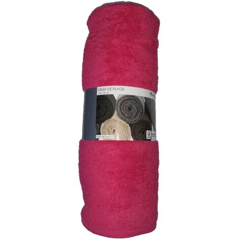 Serviette drap de plage 100 x 180 cm bouclette uni rose (1/2)