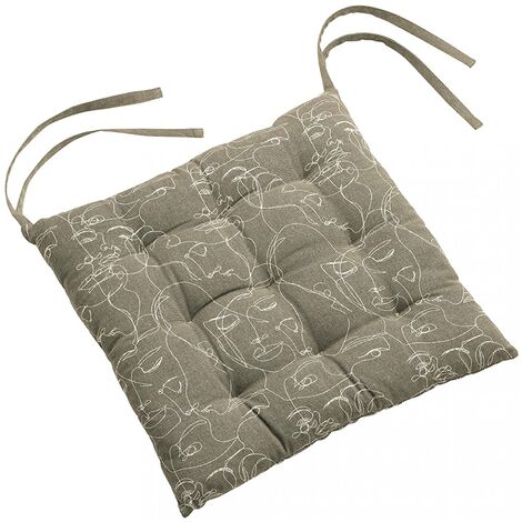 Galette de chaise matelassee 38 x 38 cm Visage nymphea kaki