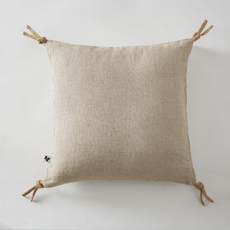 Coussin pompons lin lave 45 x45 cm Soline naturel (1/3)
