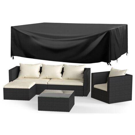 Outdoor Garden Furniture 5 Seater Rattan Modular Corner Sofa Set with Cover New Version Black