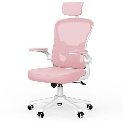Office Chair Ergonomic Desk Chair Executive Swivel Computer Chair with Headrest Max Load 150kg Pink/White (1/5)